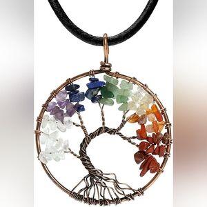Rainbow Tree of Life 7 Chakra Healing  Necklace Natural Crystal Gemstones